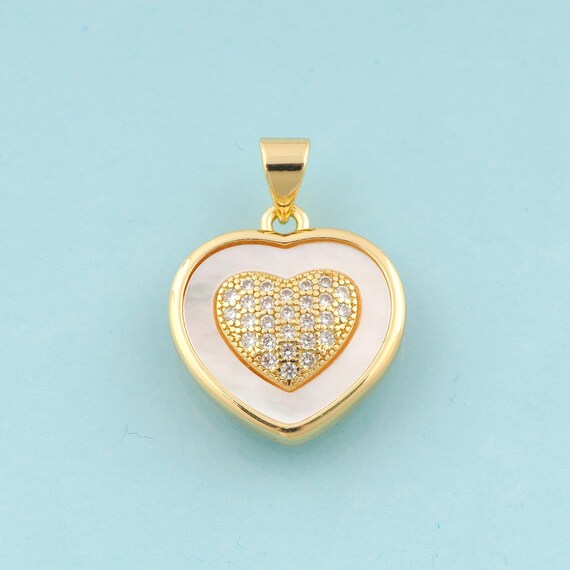 Gold CZ Heart Charms,Minimalist Jewelry,Heart Pendant for DIY Jewelry Making,18K Gold