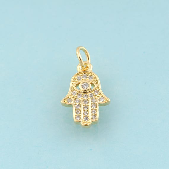 Gold CZ Fatima Charms,Hamsa Jewelry,Evil Eye Pendant for DIY Jewelry Making,18K Gold