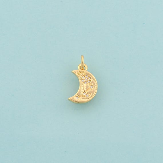 Gold CZ Crescent Moon Charms,Celestial Jewelry,Moon Pendant for DIY Jewelry Making,18K Gold