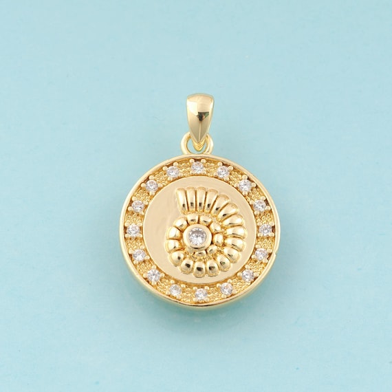 Gold Shell Charms,Round Jewelry,Shell Pendant for DIY Jewelry Making,18K Gold