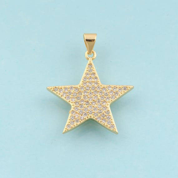 Gold CZ Star Charms,Star Jewelry,Star Pendant for DIY Jewelry Making,18K Gold