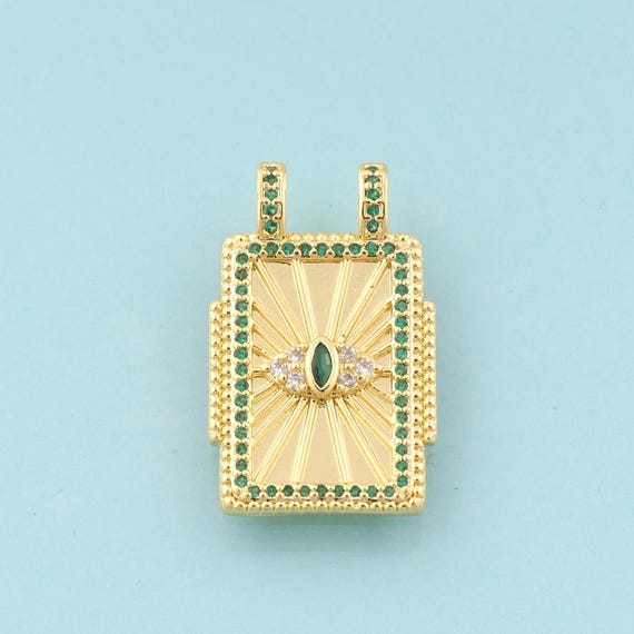 Gold CZ Evil Eye Charms,Devil Eye Jewelry,Square Pendant for DIY Jewelry Making,18K Gold