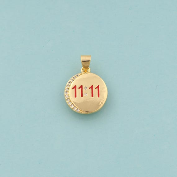 Gold CZ Digital Charms,Time Jewelry,Enamel Angel Number Pendant for DIY Jewelry Making,18K Gold