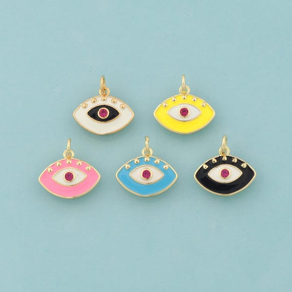 Gold Enamel Evil Eye Charms,Devil Eye Jewelry,Eye Pendant for DIY Jewelry Making,18K Gold