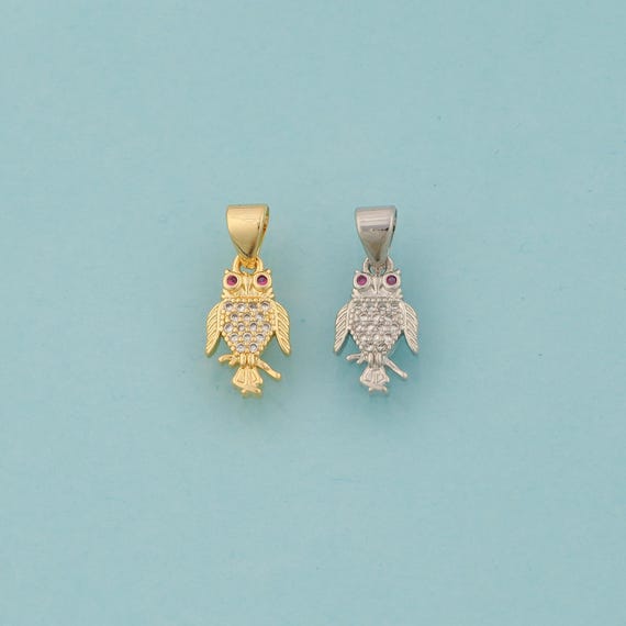 Gold CZ Owl Charms,Animal Jewelry,Flying Pendant for DIY Jewelry Making,18K Gold