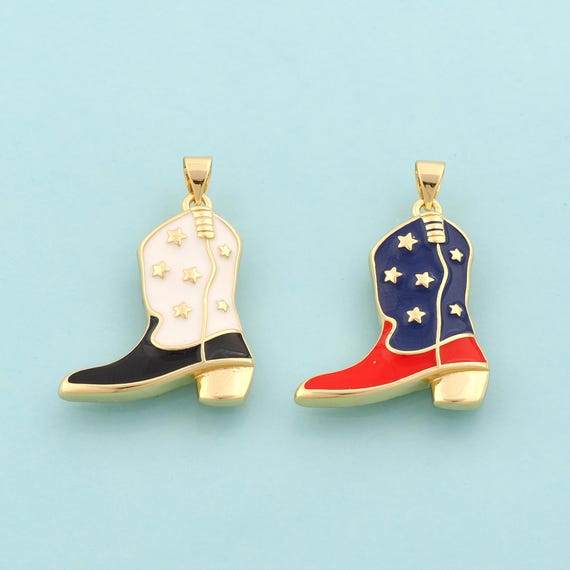 Gold Enamel Knight Boots Charms,Star Jewelry,Knight Boots Pendant for DIY Jewelry Making,18K Gold