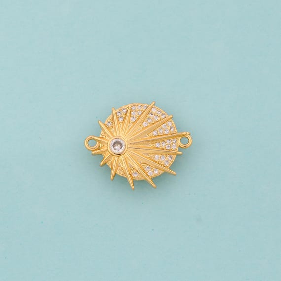 Gold CZ Sun Connector,Round Jewelry Connector,Sun Connector for DIY Jewelry Making,18K Gold