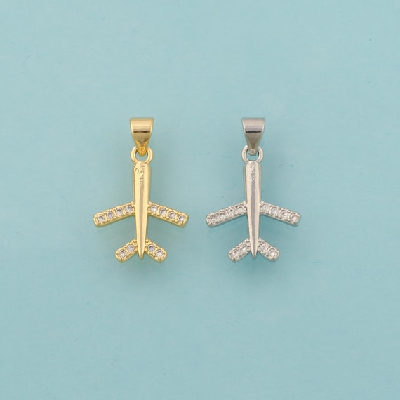 Gold CZ Airplane Charms,Airplane Jewelry,Airplane Pendant for DIY Jewelry Making,18K Gold