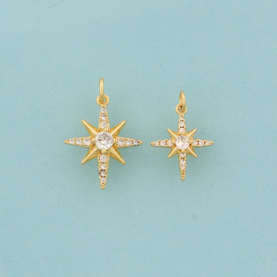 Gold Polaris Charms,Polaris Jewelry,CZ Polaris Pendant for DIY Jewelry Making,18K Gold