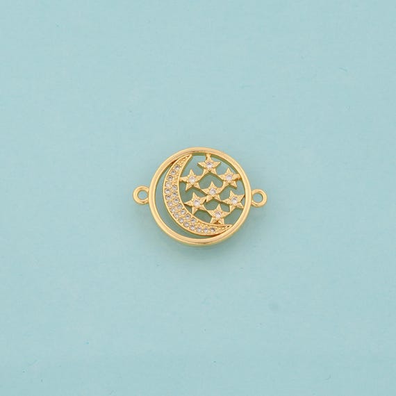 Gold CZ Moon Connector,Star Jewelry Connector,Moon Connector for DIY Jewelry Making,18K Gold