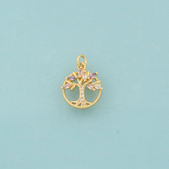 Gold CZ Tree of Life Charms,Tree of Life Jewelry,Tree of Life Pendant for DIY Jewelry Making,18K Gold