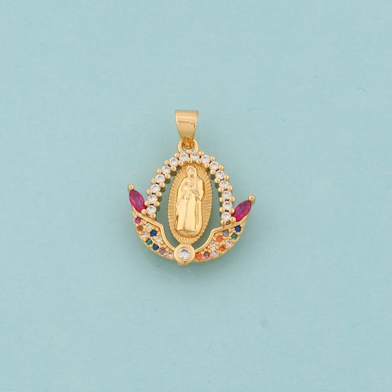 Gold CZ Virgin Mary Charms,Religious Jewelry,Catholic Pendant for DIY Jewelry Making,18K Gold