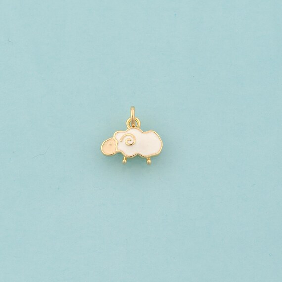 Gold Sheep Charms,Animal Jewelry,Enamel Sheep Pendant for DIY Jewelry Making,18K Gold