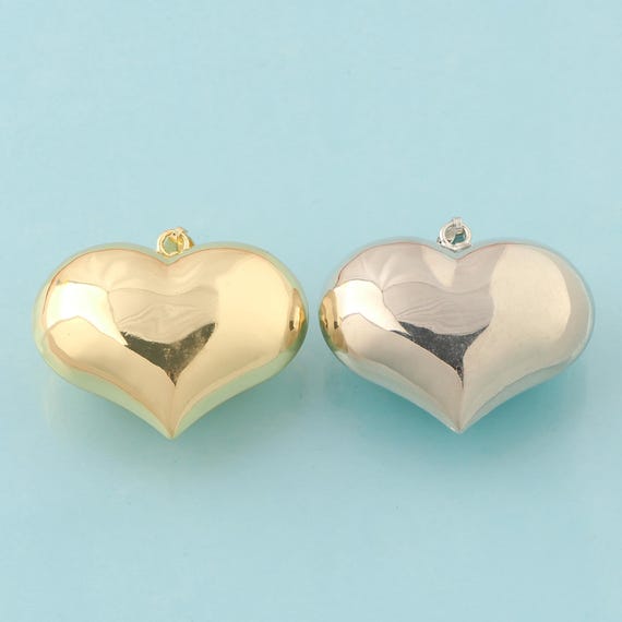 Gold Heart Charms,Puffed Heart Jewelry,Heart Pendant for DIY Jewelry Making,18K Gold & Rhodium