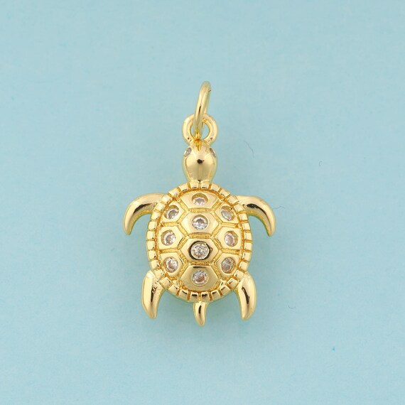 Gold CZ Turtle Charms,Turtle Jewelry,Turtle Pendant for DIY Jewelry Making,18K Gold
