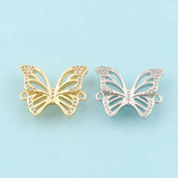 Gold CZ Butterfly Connector,Insect Jewelry Connector,Butterfly Connector for DIY Jewelry Making,18K Gold & Rhodium