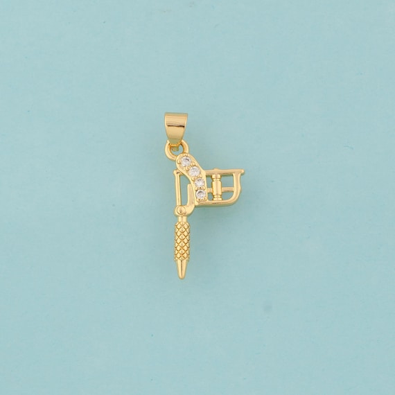 18K Gold CZ Tattoo Machine Charm: DIY Jewelry Pendant