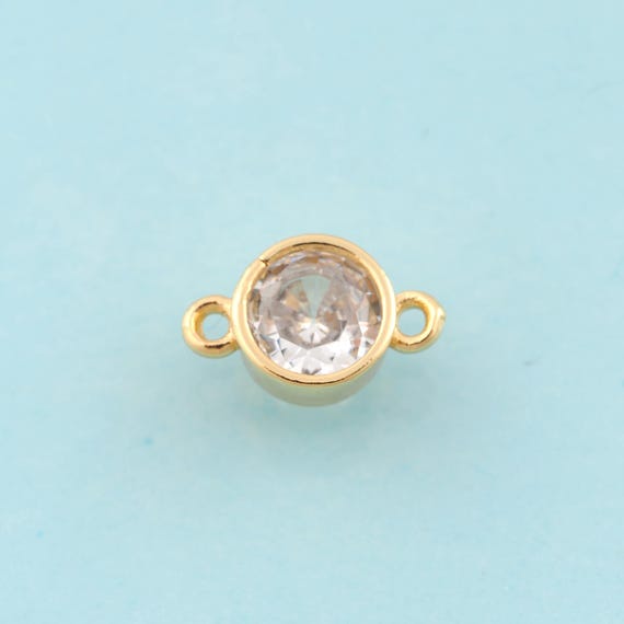 Gold CZ Round Connector,Round Jewelry Connector,Square Connector for DIY Jewelry Making,18K Gold