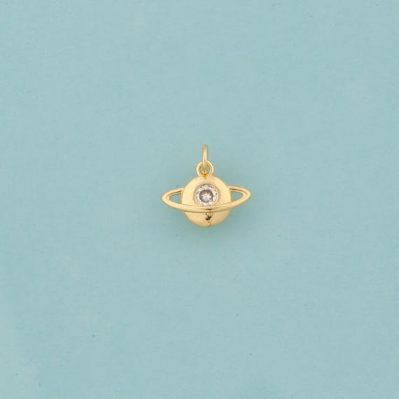 5 pcs Gold CZ Saturn Charms,Universe Planet Jewelry,Saturn Pendant for DIY Jewelry Making,18K Gold