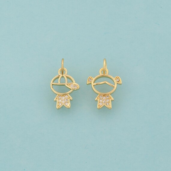 Gold CZ Character Charms,Boy Jewelry,Girl Pendant for DIY Jewelry Making,18K Gold