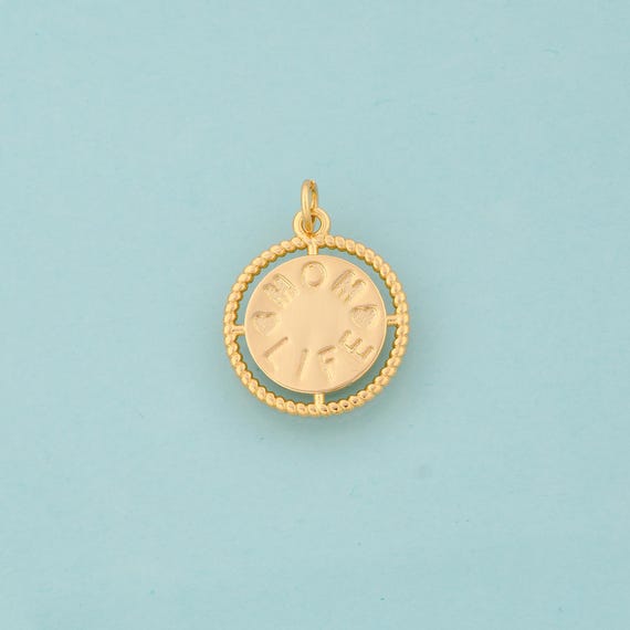 Gold LIFE MOM Charms,Heart Jewelry,Round Pendant for DIY Jewelry Making,18K Gold