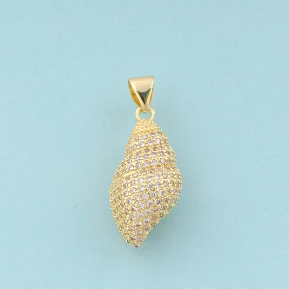 Gold CZ Conch Charms,Conch Jewelry,Conch Pendant for DIY Jewelry Making,18K Gold