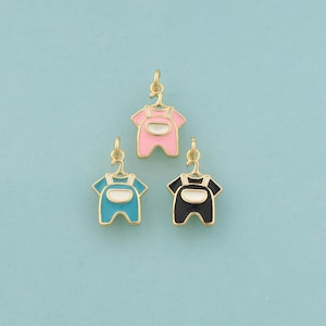 Gold Overalls Charms,Clothes Jewelry,Enamel Overalls Pendant for DIY Jewelry Making,18K Gold