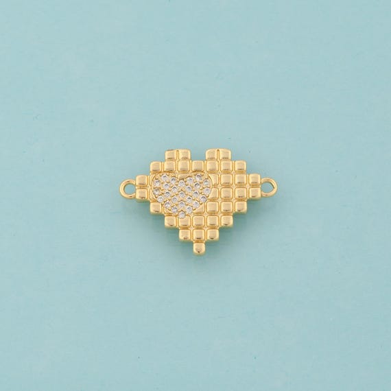 Gold CZ Heart Connector,Love Jewelry Connector,Heart Connector for DIY Jewelry Making,18K Gold