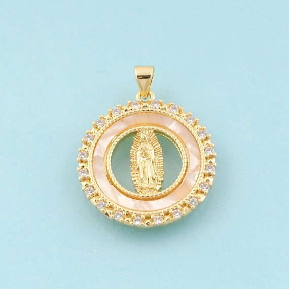 Gold CZ Virgin Mary Charms,Religious Jewelry,Fritillary Catholic Pendant for DIY Jewelry Making,18K Gold