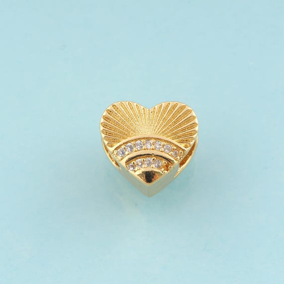 CZ Heart Spacer Beads,Large Hole Beads,Heart Spacer Beads for DIY Jewelry Making,18K Gold