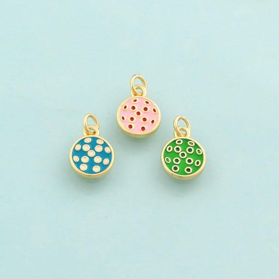 Gold Enamel Round Charms,Coin Jewelry,Disc Pendant for DIY Jewelry Making,18K Gold