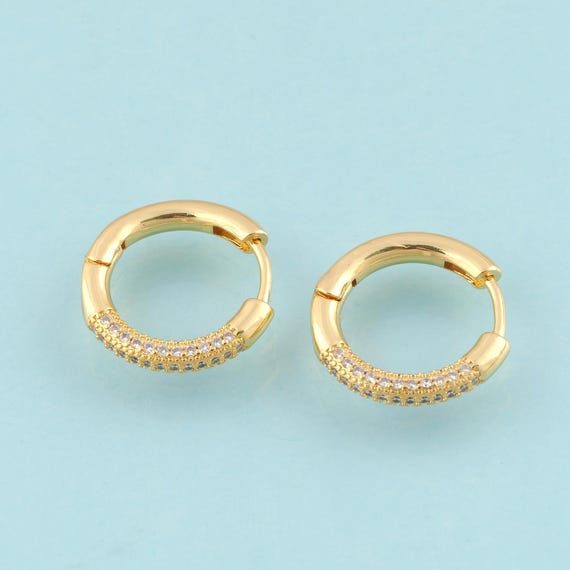 Gold CZ Hoop Earrings,Hugging Hoop Jewelry Earrings,Hoop Earrings,Gift for Her,18K Gold