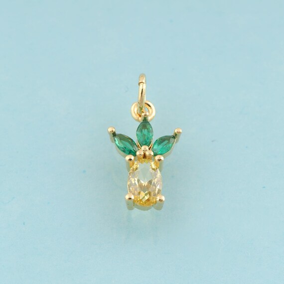 Gold CZ Mango Charms,Fruit Jewelry,Mango Pendant for DIY Jewelry Making,18K Gold