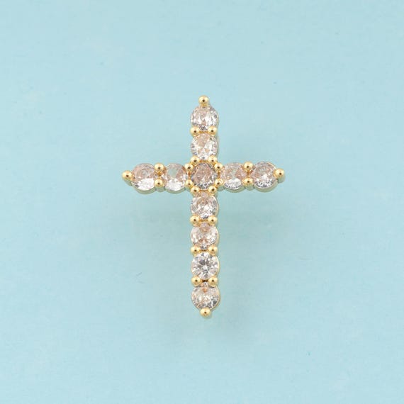 Gold CZ Cross Charms,Religious Jewelry,Christian Pendant for DIY Jewelry Making,18K Gold
