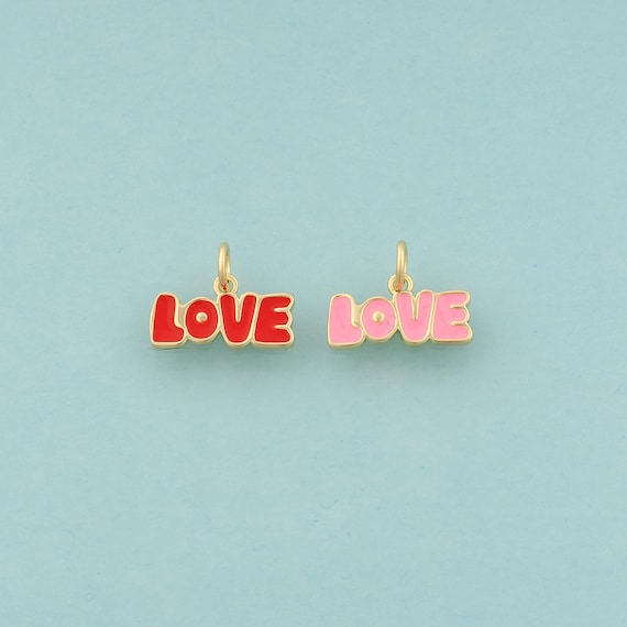 Gold Love Charms,Letter Jewelry,Enamel Love Pendant for DIY Jewelry Making,18K Gold