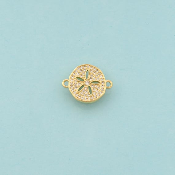 Gold CZ Flower Connector,Round Jewelry Connector,Flower Connector for DIY Jewelry Making,18K Gold