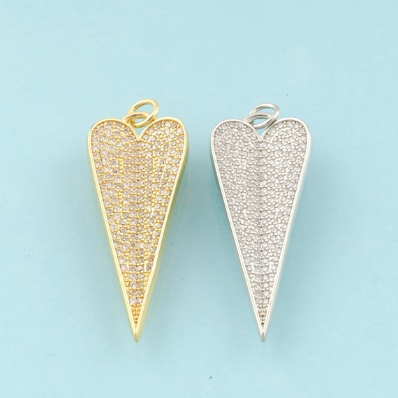 Gold CZ Heart Charms,Minimalist Jewelry,Heart Pendant for DIY Jewelry Making,18K Gold & Rhodium