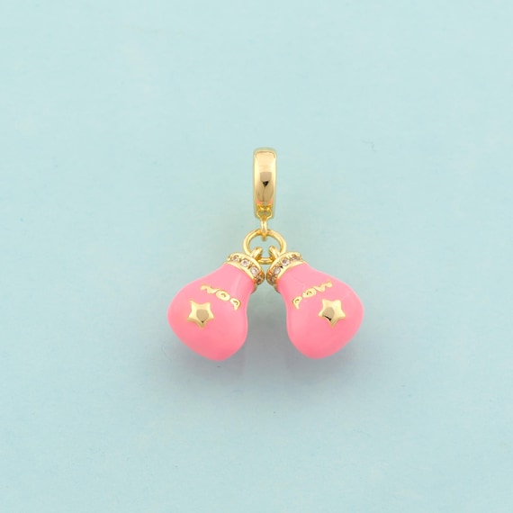 Gold CZ Boxing Charms,Boxing Gloves Jewelry,Enamel Gloves Pendant for DIY Jewelry Making,18K Gold