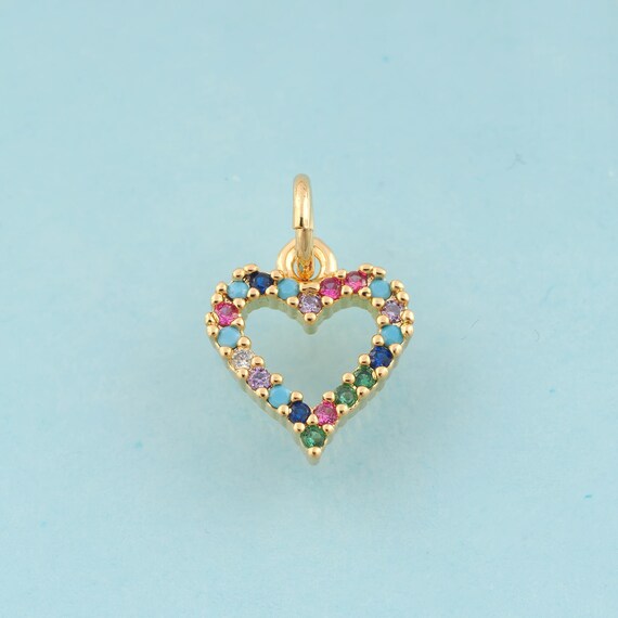 Gold CZ Heart Charms,Minimalist Jewelry,Heart Pendant for DIY Jewelry Making,18K Gold