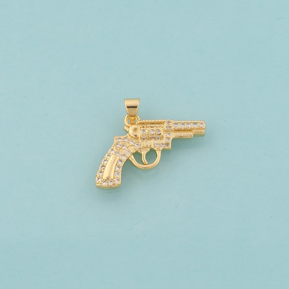 Gold Weapons Charms,Gun Jewelry,Revolver Pendant for DIY Jewelry Making,18K Gold