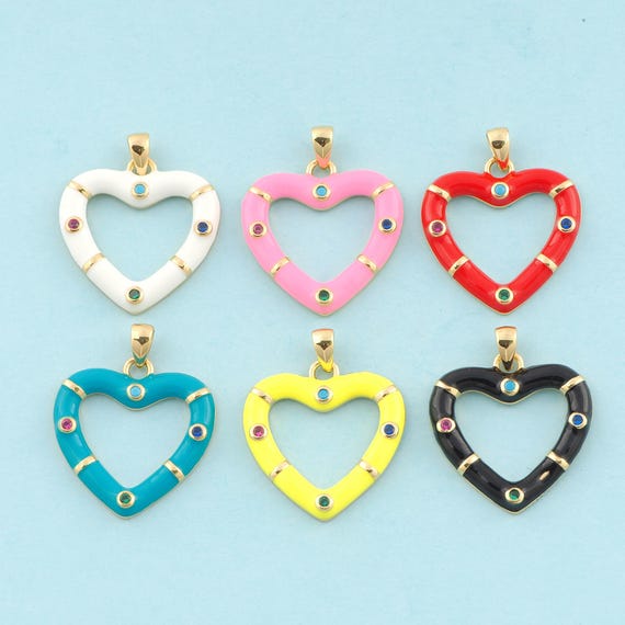 Gold CZ Heart Charms,Heart Jewelry,Enamel Heart Pendant for DIY Jewelry Making,18K Gold