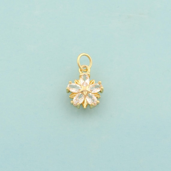 Gold CZ Flower Charms,Flower Jewelry,Flower Pendant for DIY Jewelry Making,18K Gold
