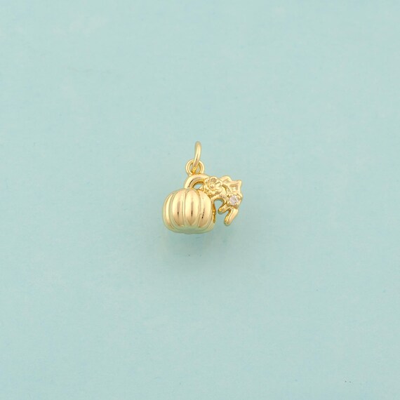 Gold CZ Pumpkin Charms,Pumpkin Jewelry,Pumpkin Pendant for DIY Jewelry Making,18K Gold