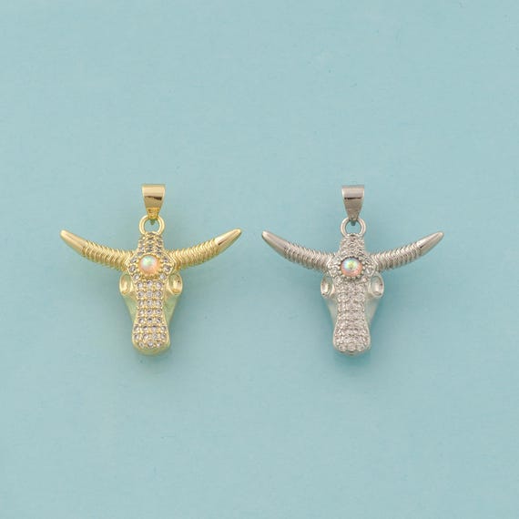 Gold CZ Cow Head Charms,Animal Jewelry,Cow Head Pendant for DIY Jewelry Making,18K Gold