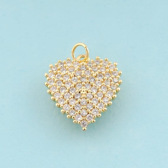 Gold CZ Heart Charms,Minimalist Jewelry,Heart Pendant for DIY Jewelry Making,18K Gold