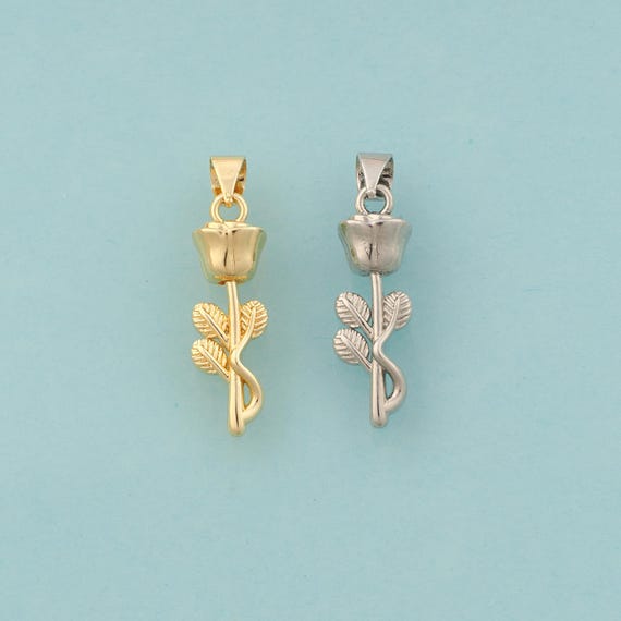 Gold Rose Charms,Flower Jewelry,Rose Pendant for DIY Jewelry Making,18K Gold