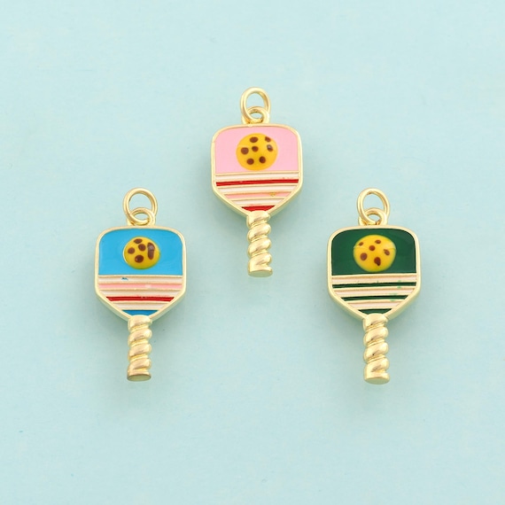 Gold Enamel Racket Charms,Sports Jewelry,Racket Pendant for DIY Jewelry Making,18K Gold