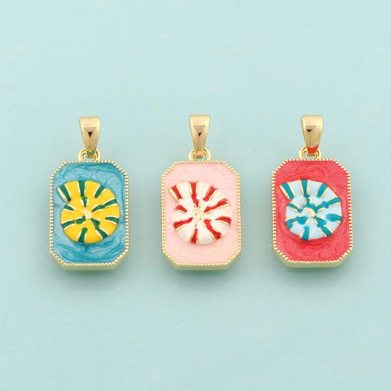 Gold Snail Shell Charms,Shell Jewelry,Enamel Square Pendant for DIY Jewelry Making,18K Gold