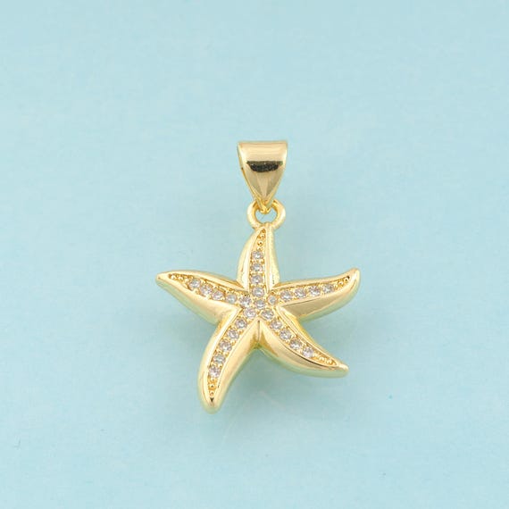Gold CZ Starfish Charms,Marine Life Jewelry,Starfish Pendant for DIY Jewelry Making,18K Gold