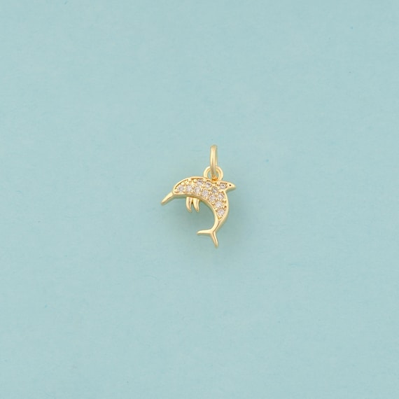 Gold CZ Dolphin Charms,Marine Life Jewelry,Dolphin Pendant for DIY Jewelry Making,18K Gold